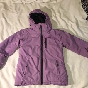Kids winter jacket full zip light purple pockets removable hood